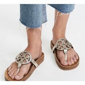 Tory Burch Miller Cloud Sandals Womens Size 6 Spark Gold With Medallion